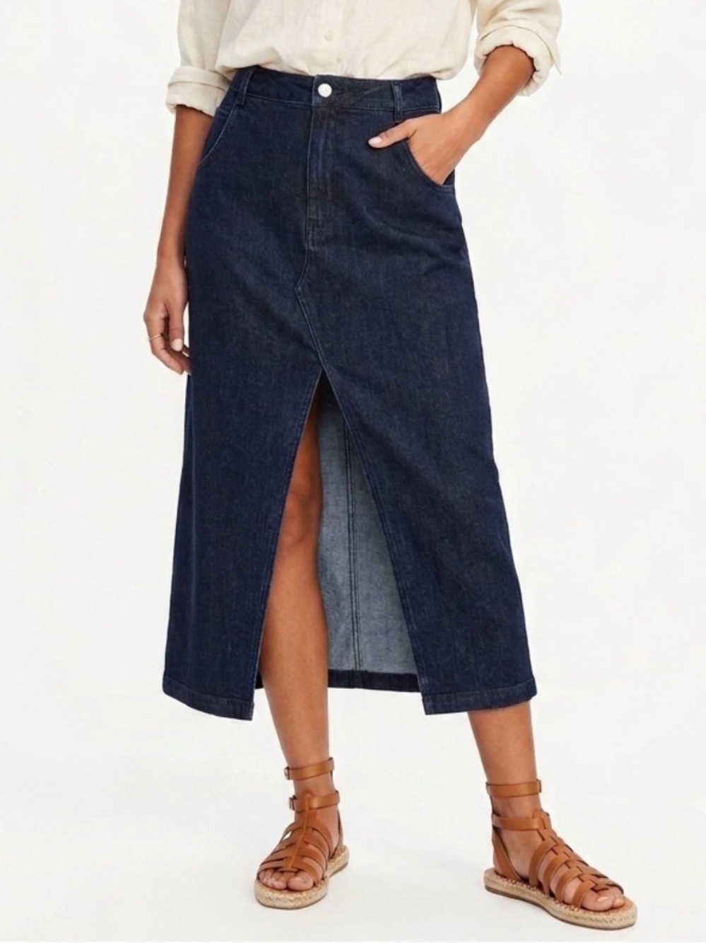 Cupshe Dark Wash Midi Denim Skirt with Front Slit NWT Size Small